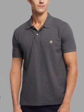 Brooks Brothers Black Pique Polo with Small Yellow Logo | size Medium